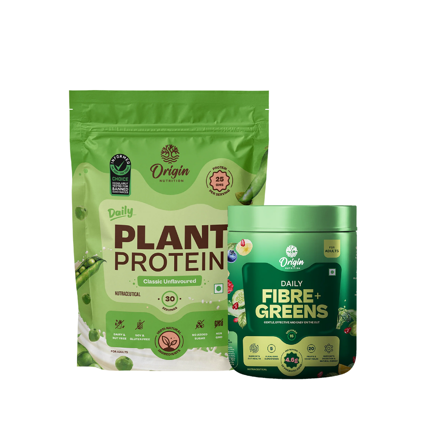 Daily Plant Protein Classic Unflavoured & Fibre + Greens Combo